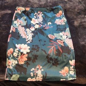 Floral Print Pencil Skirt - Green and Pink
